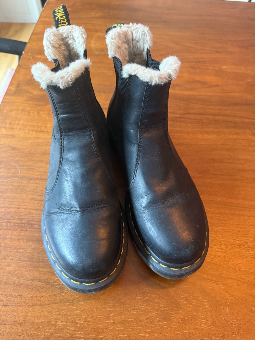 Dr. Martens Black Leather Fur-Lined Chelsea Boots